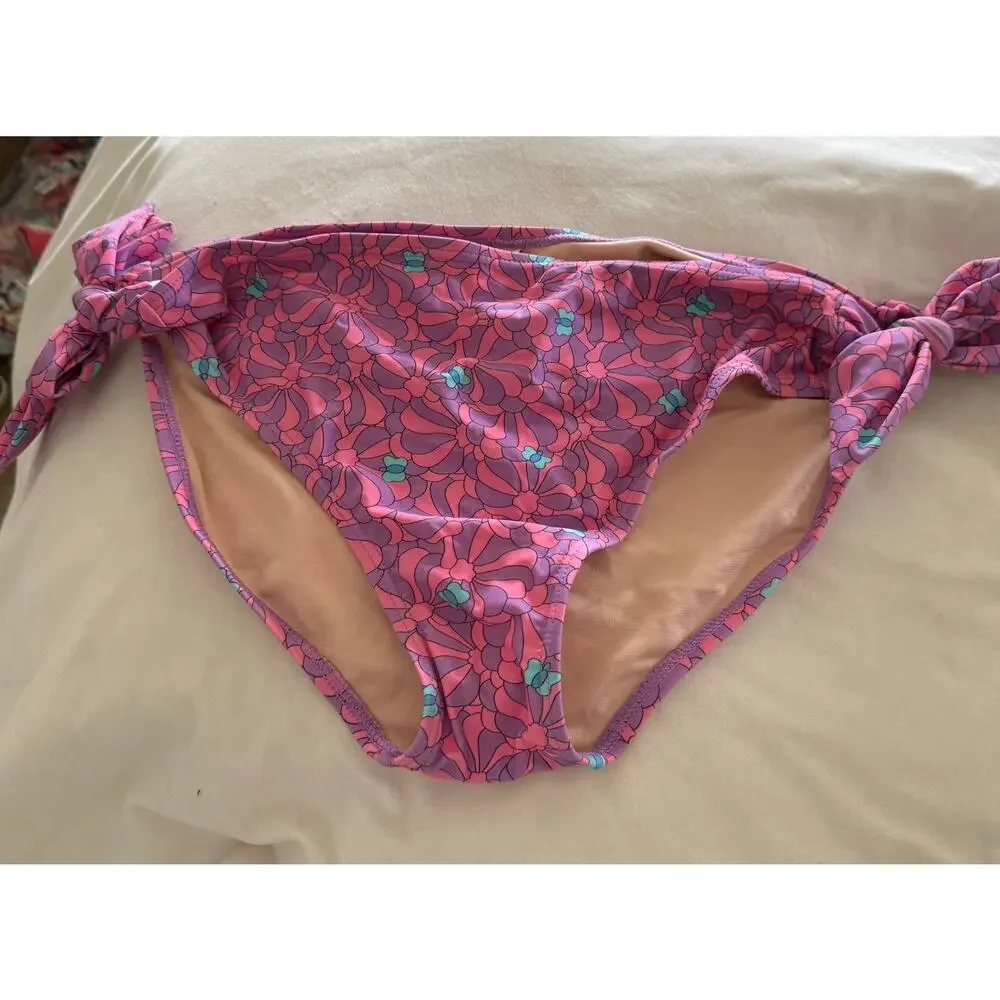 Unique Vintage Pink and Purple Floral Tie Side Bikini Bottom 1X NWOT